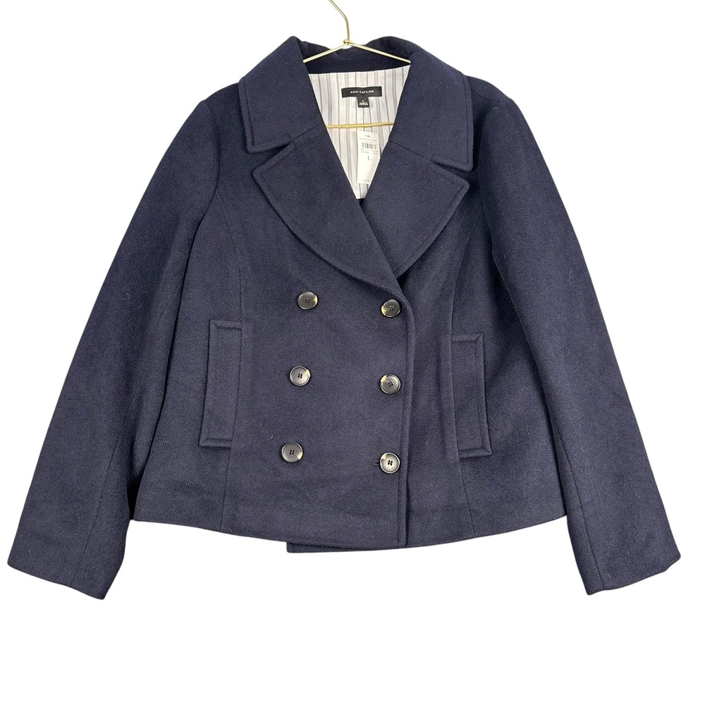 Ann Taylor Wool Blend Peacoat Double Breasted Navy Blue Womens L‎ 973